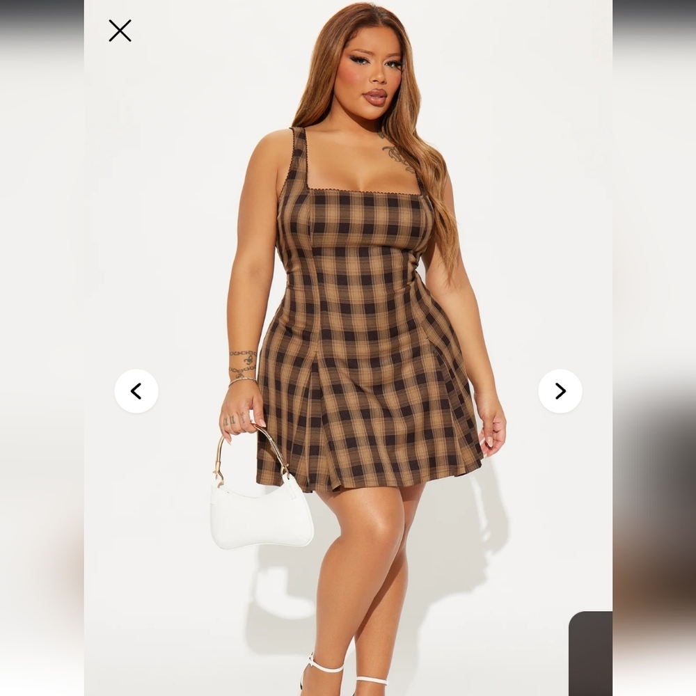 Fashion Nova Brown Plaid Mini Dress - 2x